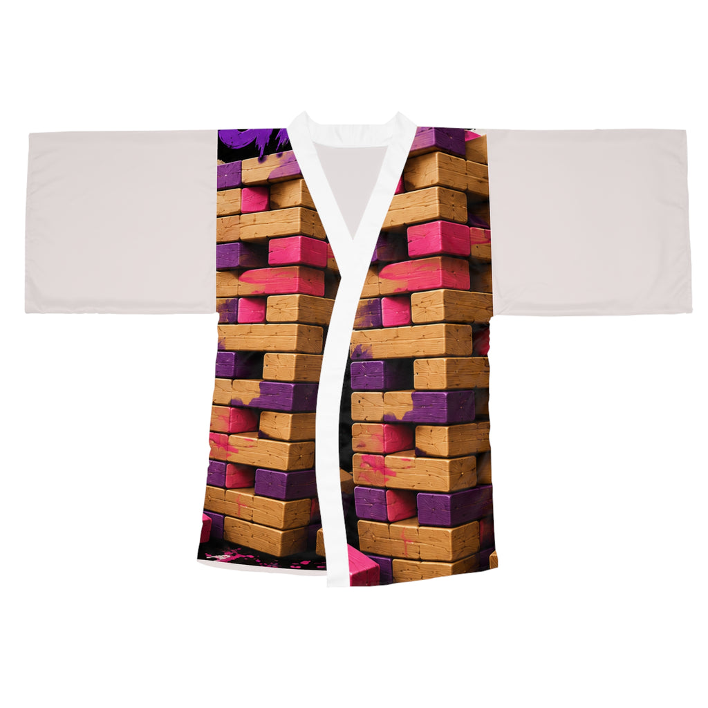 Personalized Jenga Kimono Robe — Bold Game Night Graphic Long Sleeve