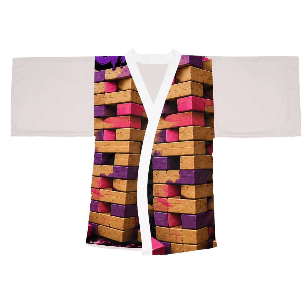 Personalized Jenga Kimono Robe — Bold Game Night Graphic Long Sleeve