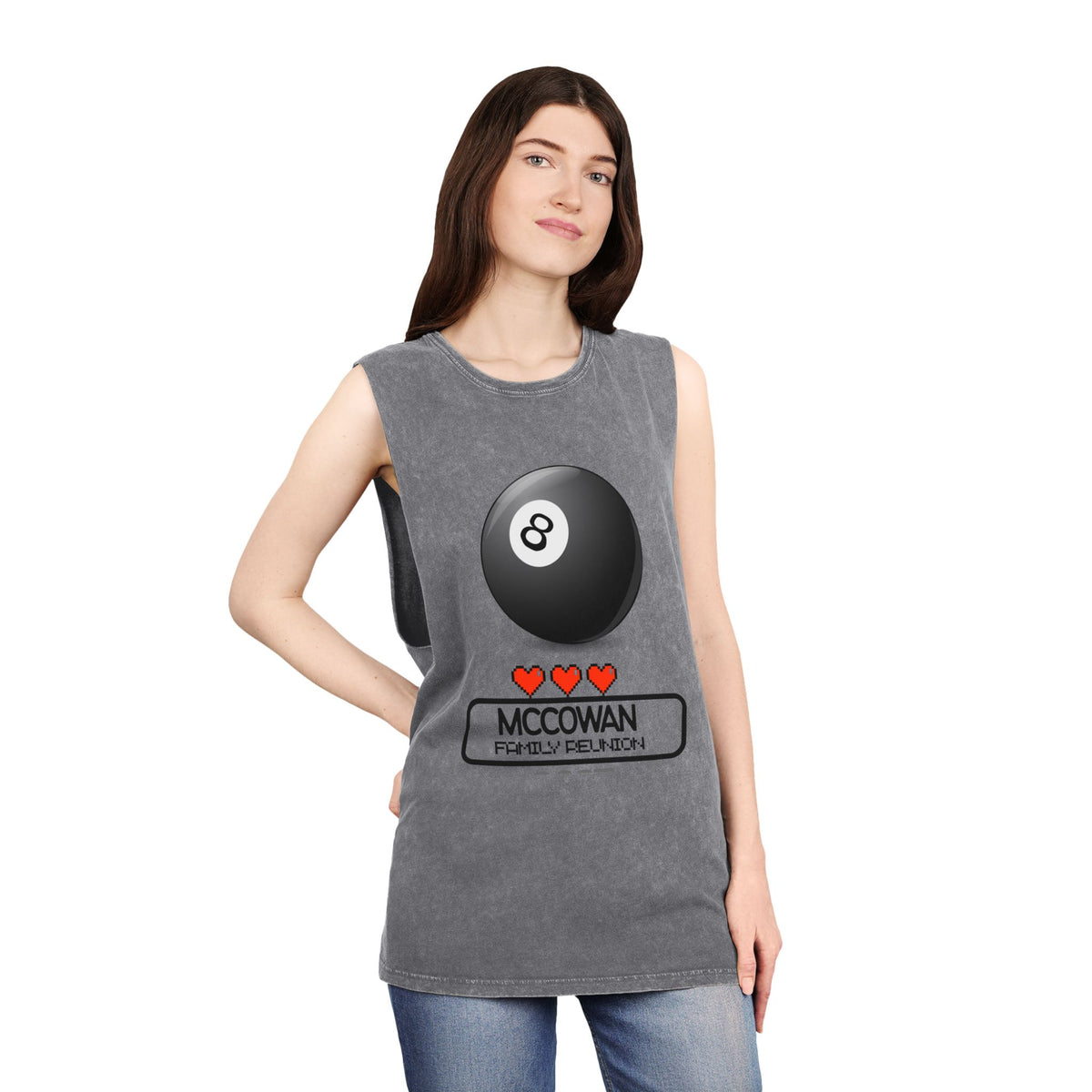 8-Ball Pool Tank Top — Personalized 'McCowan' Vintage Stonewash Sleeveless
