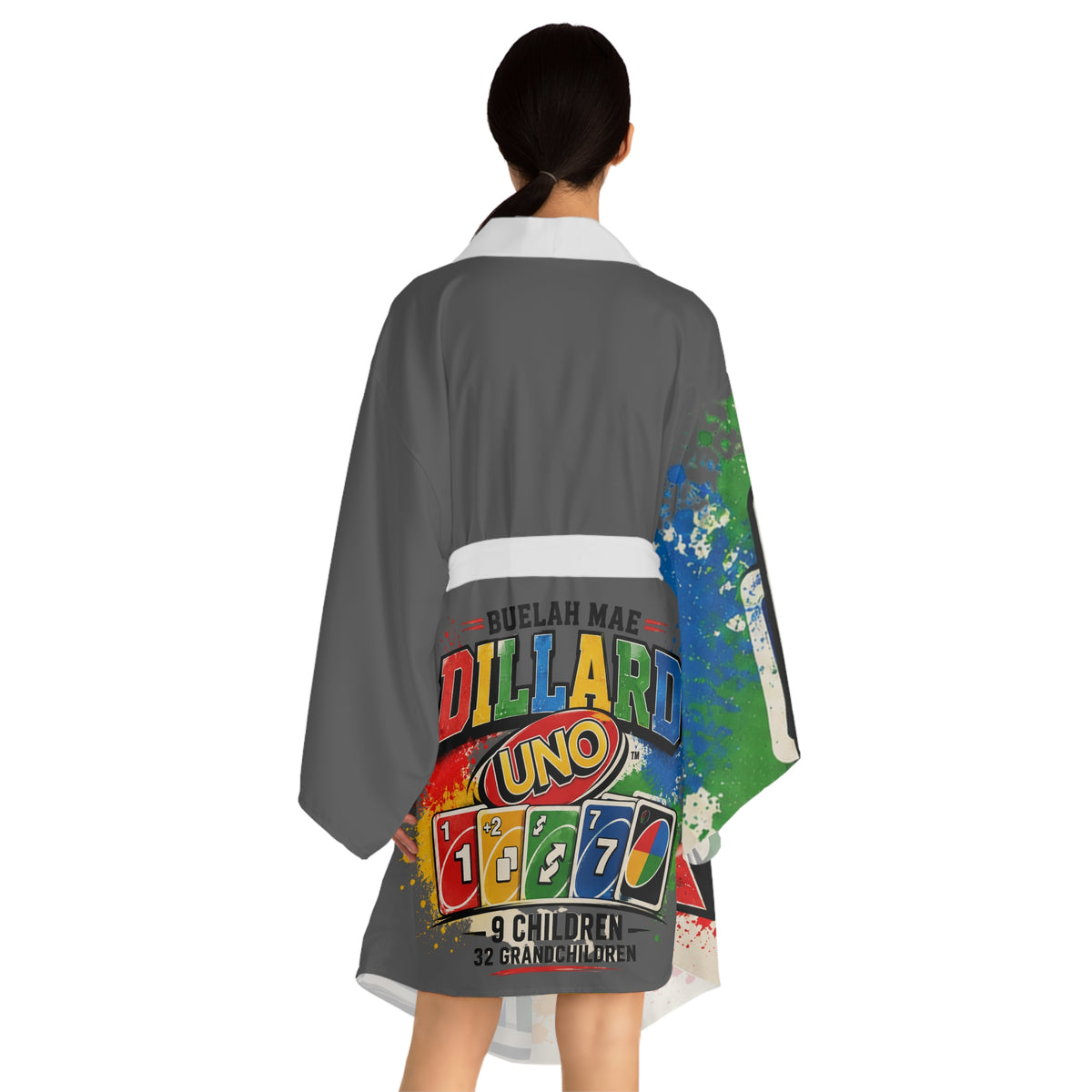 UNO Game Night Kimono Robe — Personalized Family Name & Colorful Card Design