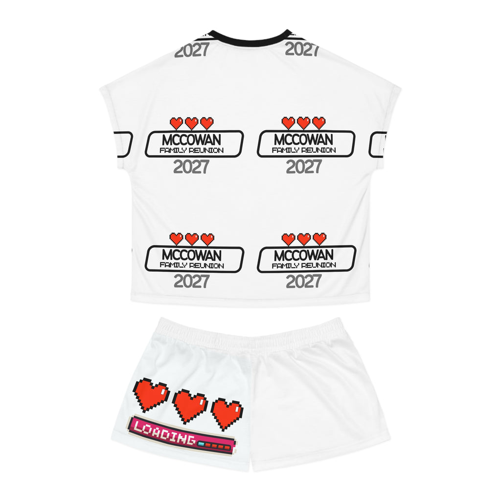 Women's Pajama Set — Custom 'McCowan Family Reunion 2027' Heart Pattern AOP Shorts & Top
