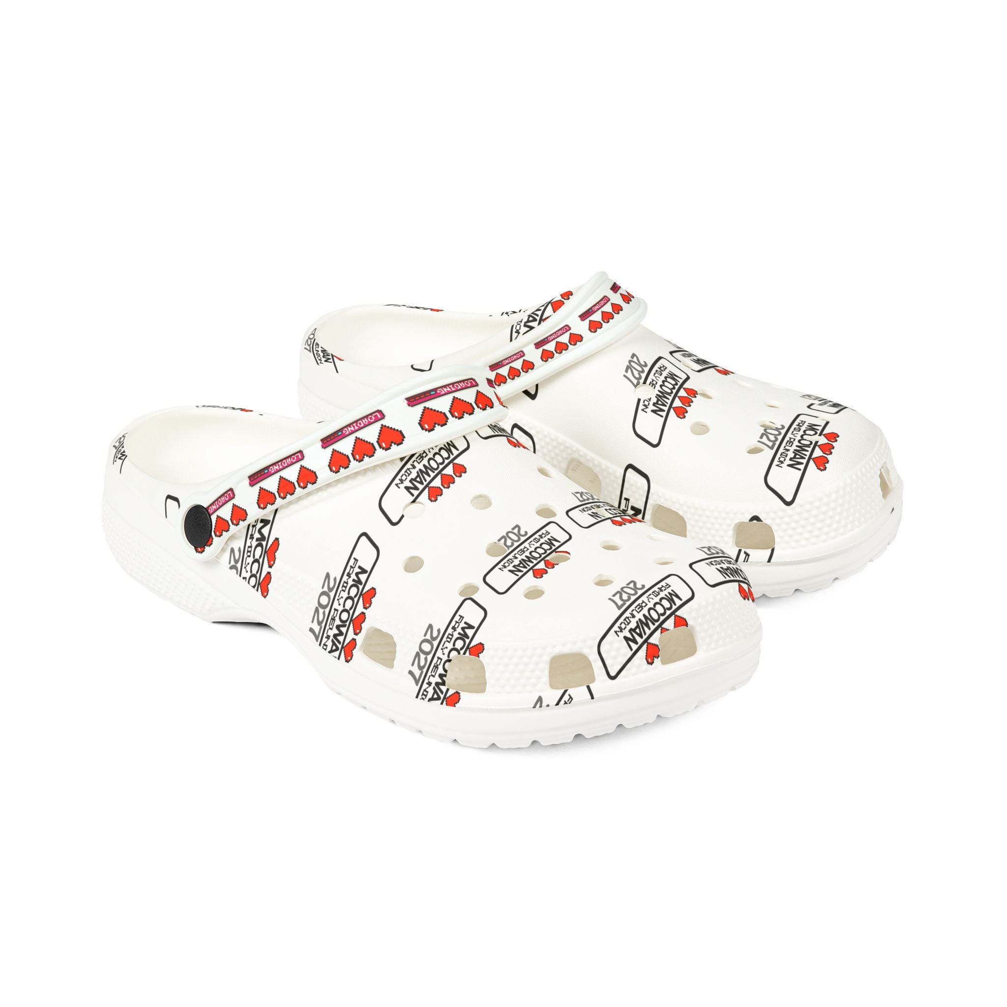 Comfort Foam Clogs — Cute License Plate & Hearts All‑Over Print