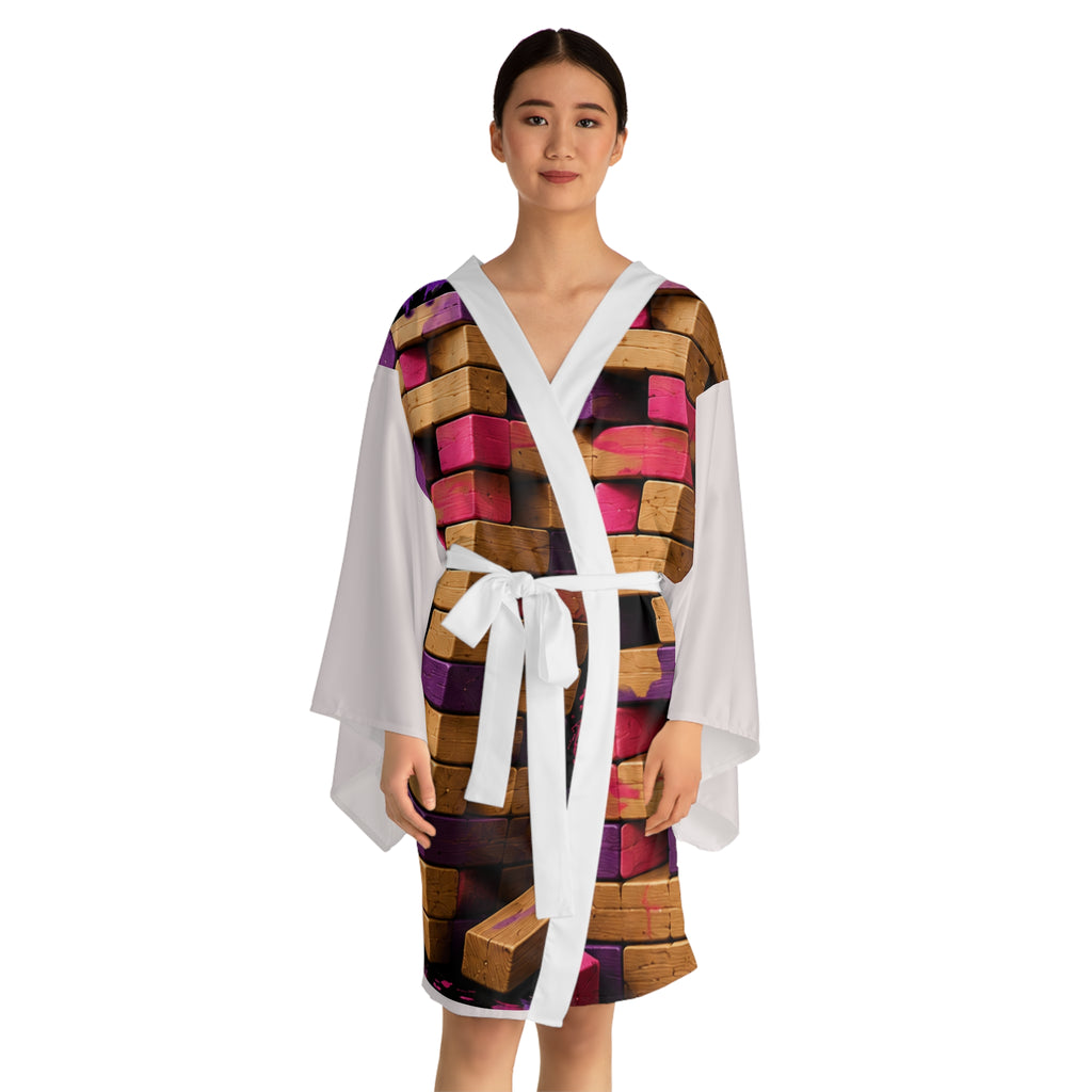 Personalized Jenga Kimono Robe — Bold Game Night Graphic Long Sleeve