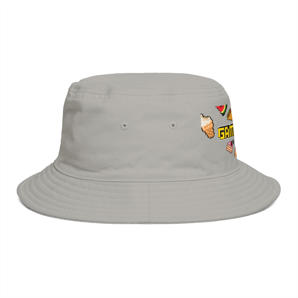 Game On Pixel Snack Bucket Hat — Retro Gamer Food Icons