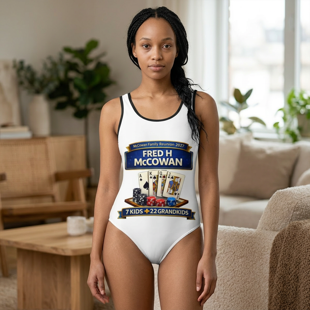 Personalized Family Reunion Swimsuit — "Fred H McCowan" Design (7 Kids + 22 Grandkids)