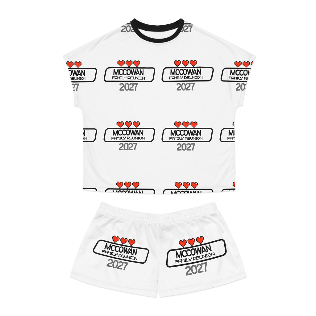 Women's Pajama Set — Custom 'McCowan Family Reunion 2027' Heart Pattern AOP Shorts & Top