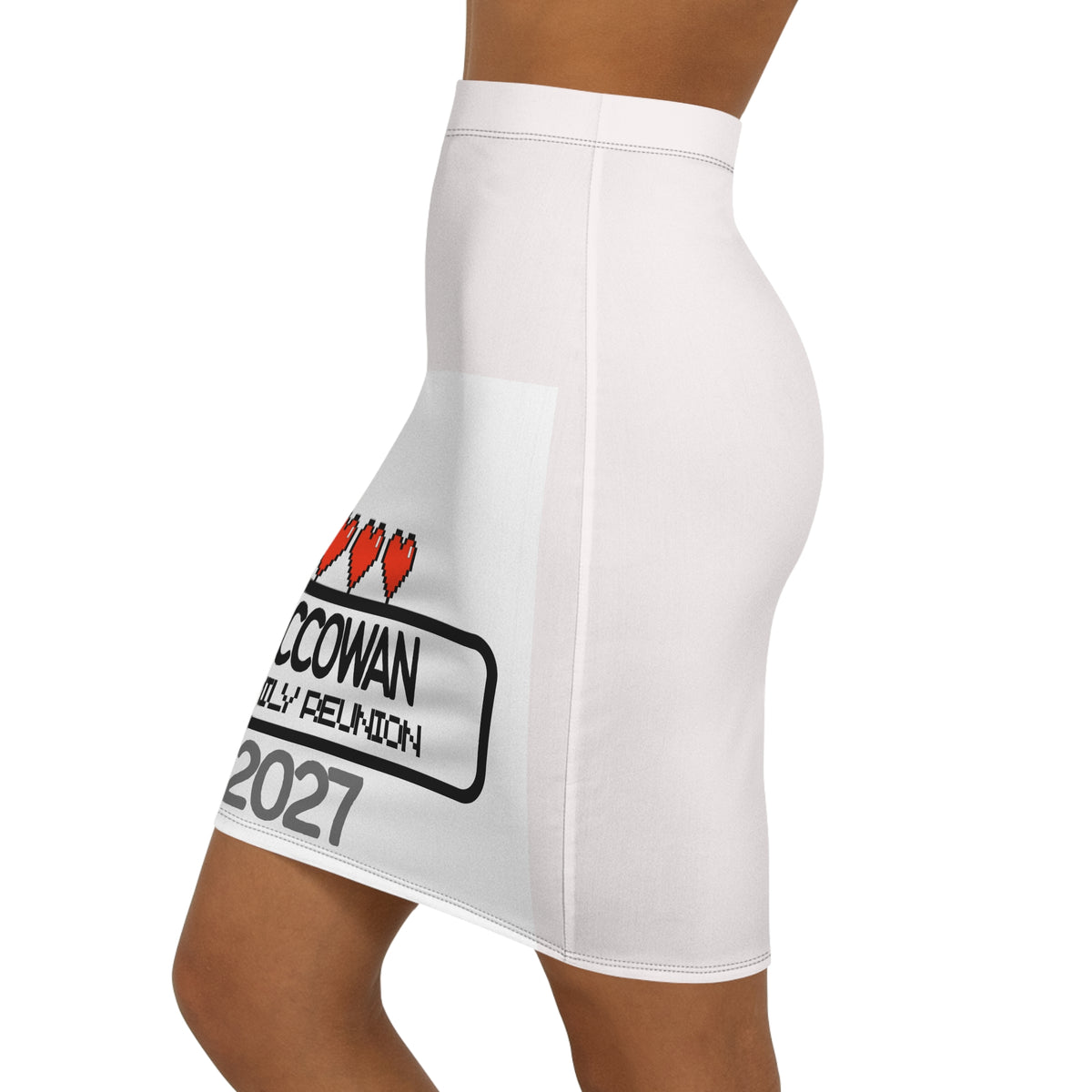 McCowan Family Reunion 2027 Pencil Skirt — Retro Pixel Heart Reunion Apparel