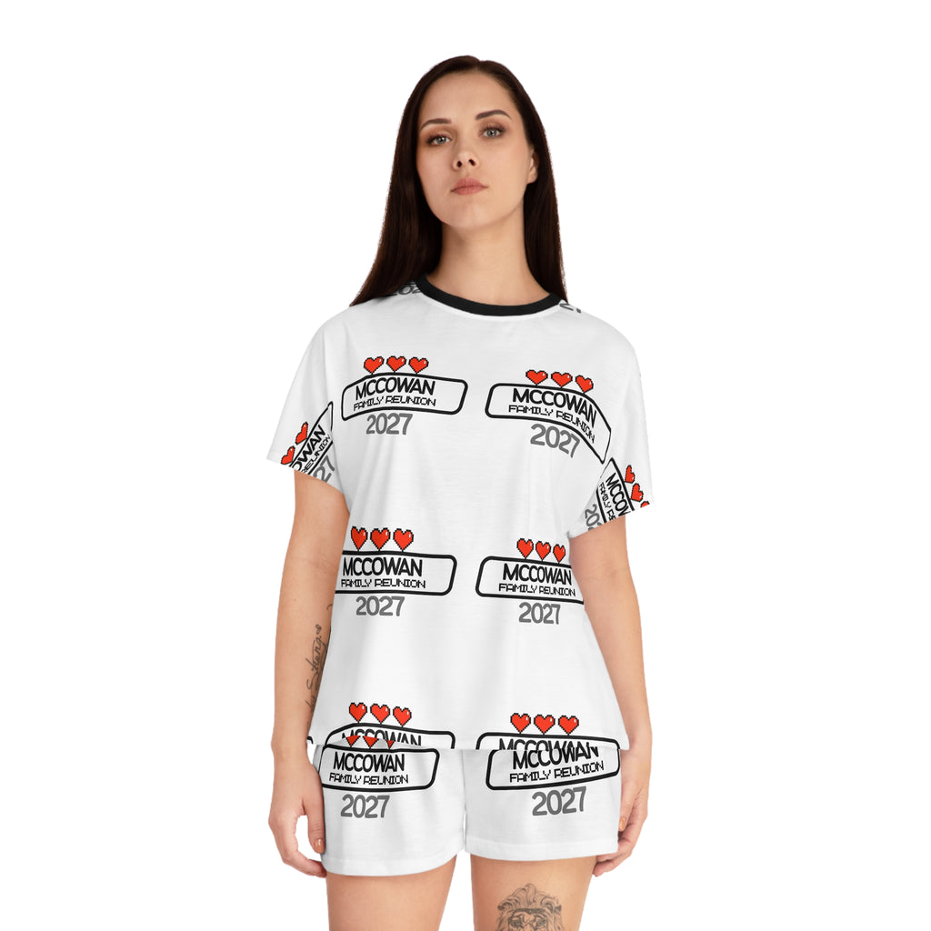 Women's Pajama Set — Custom 'McCowan Family Reunion 2027' Heart Pattern AOP Shorts & Top