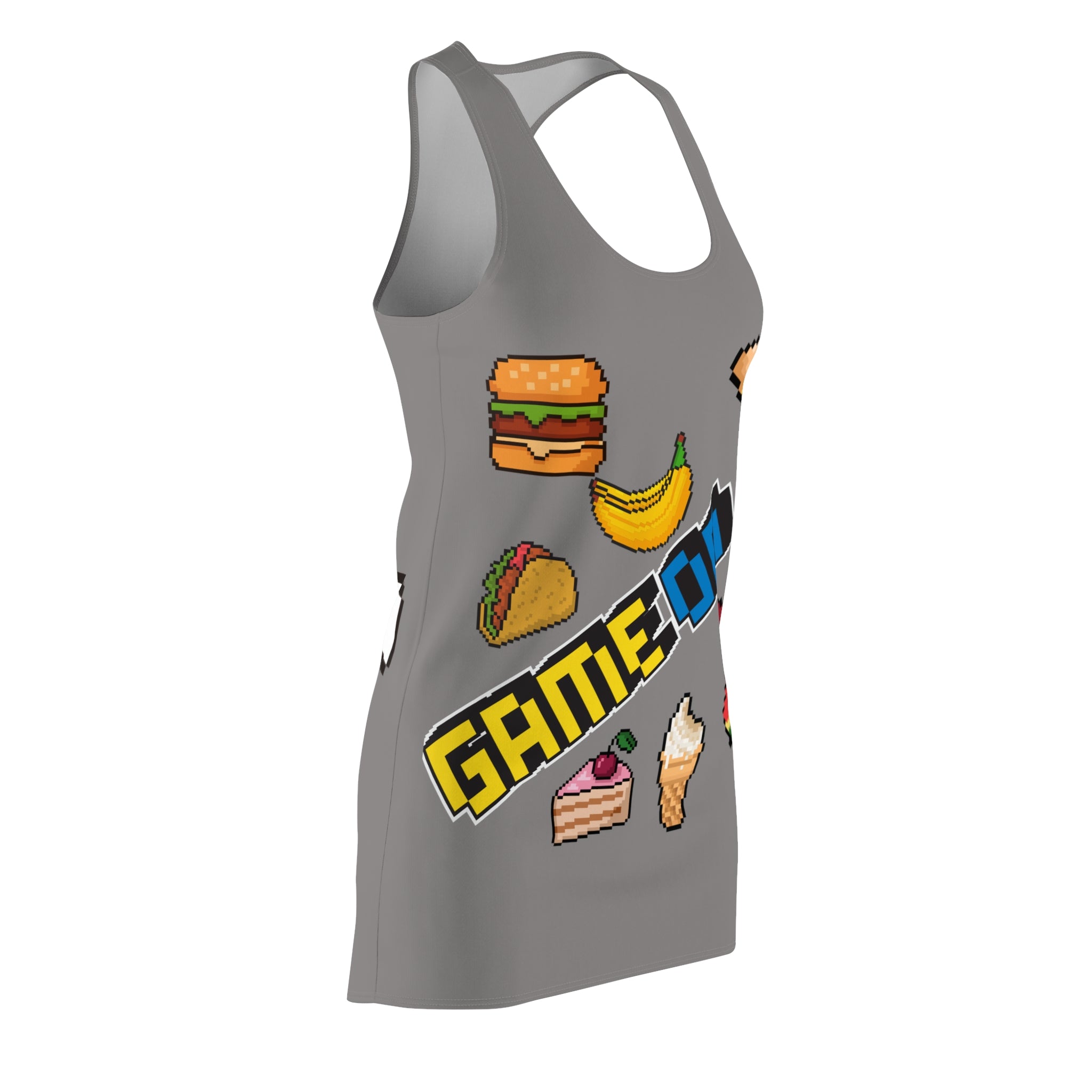Racerback Dress — Retro Pixel Food Gamer "Game On" Design