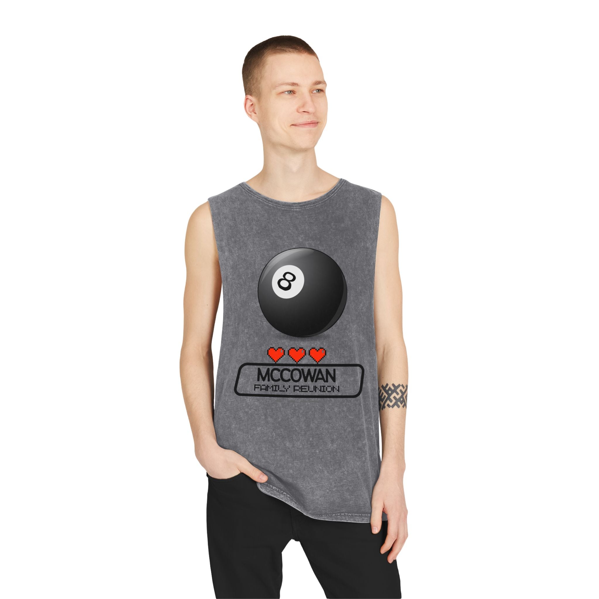 8-Ball Pool Tank Top — Personalized 'McCowan' Vintage Stonewash Sleeveless