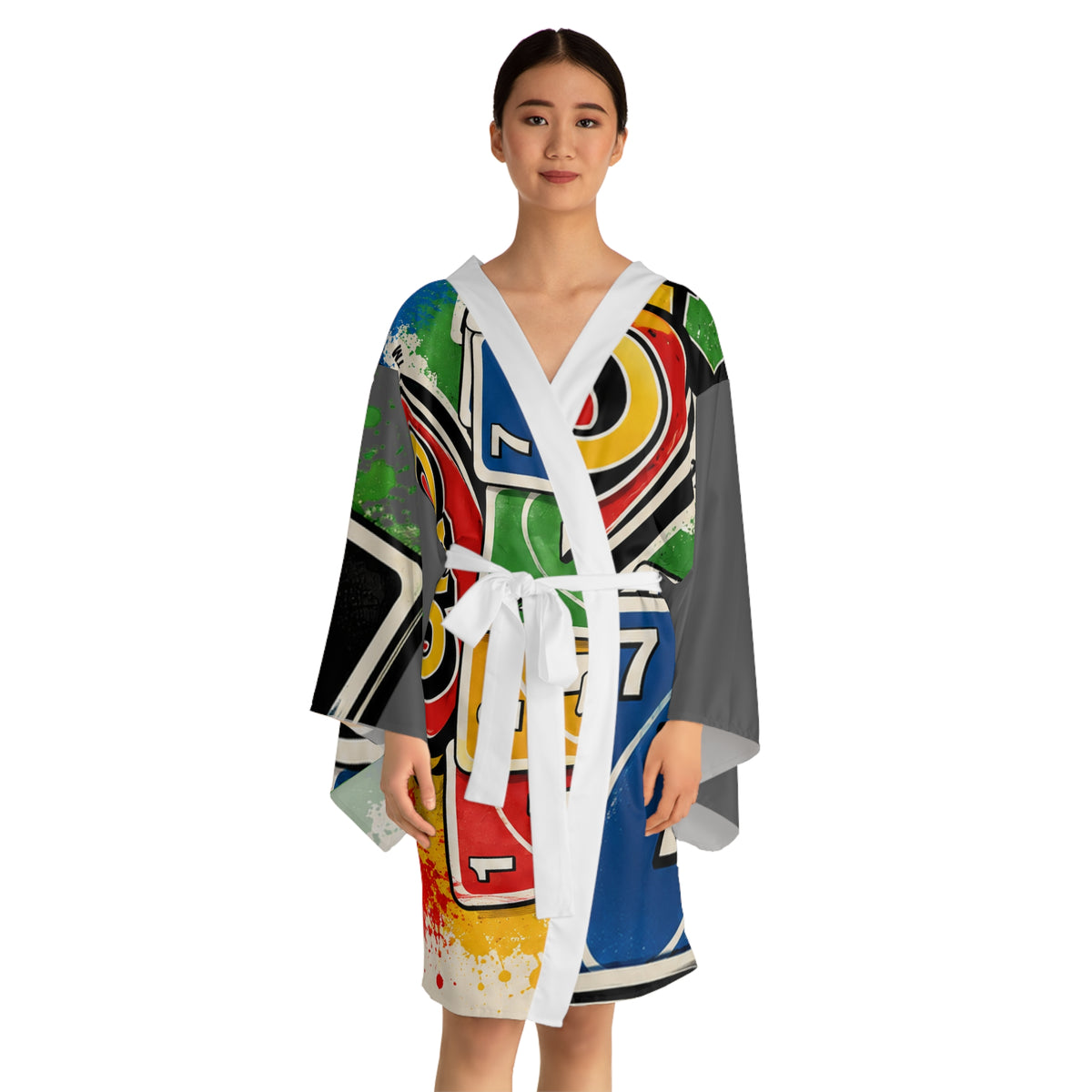 UNO Game Night Kimono Robe — Personalized Family Name & Colorful Card Design
